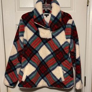 Talbots Red, Green,Blue and White Plaid Teddy Jacket with pockets Large